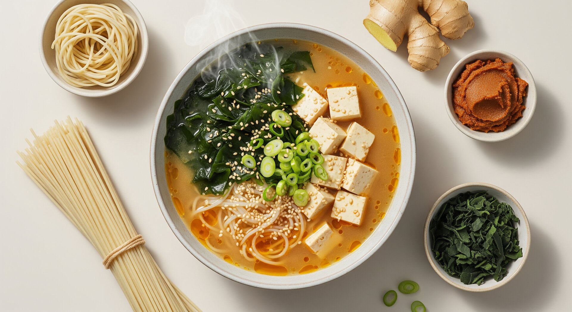 Miso-Noedelsoep met Tofu en Wakame