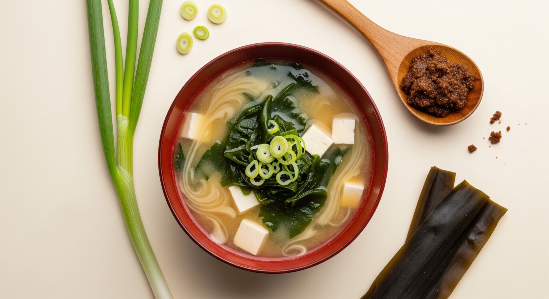 Miso-Tofusoep met Wakame en Lente-ui