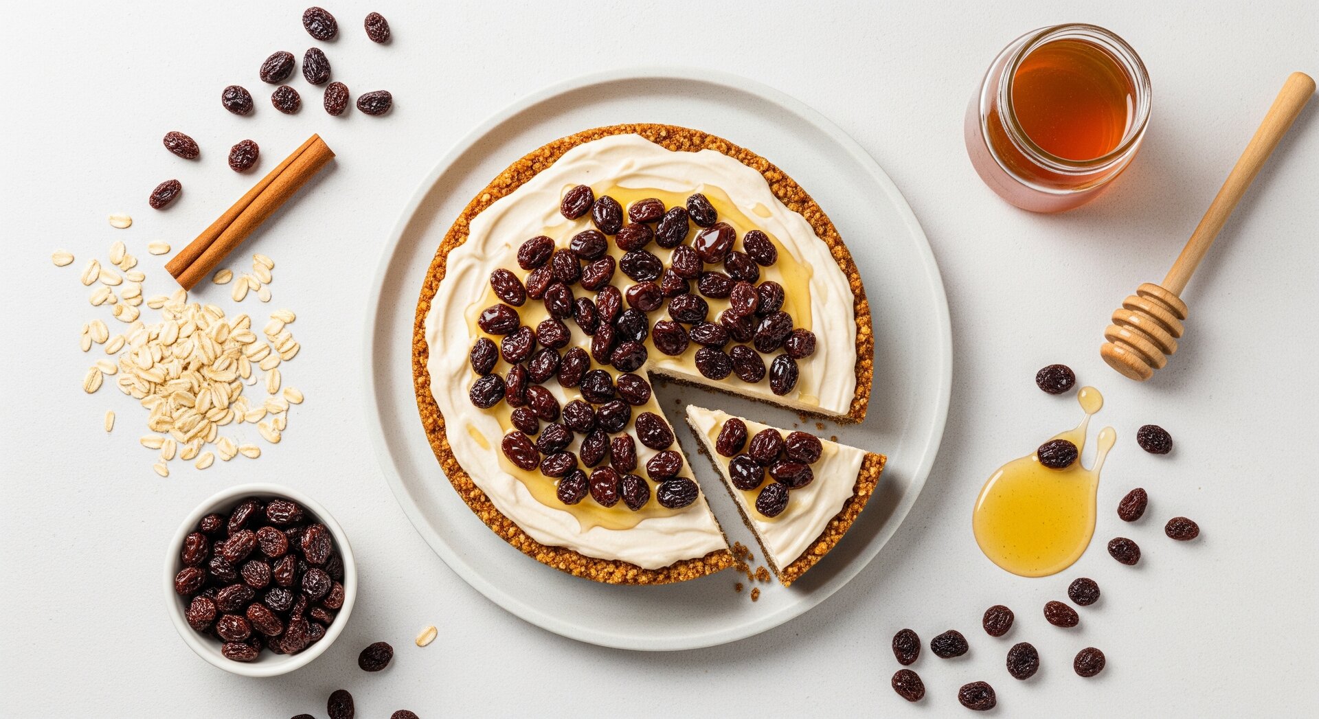 Kwarkcheesecake met Rozijnen en Havermoutbodem