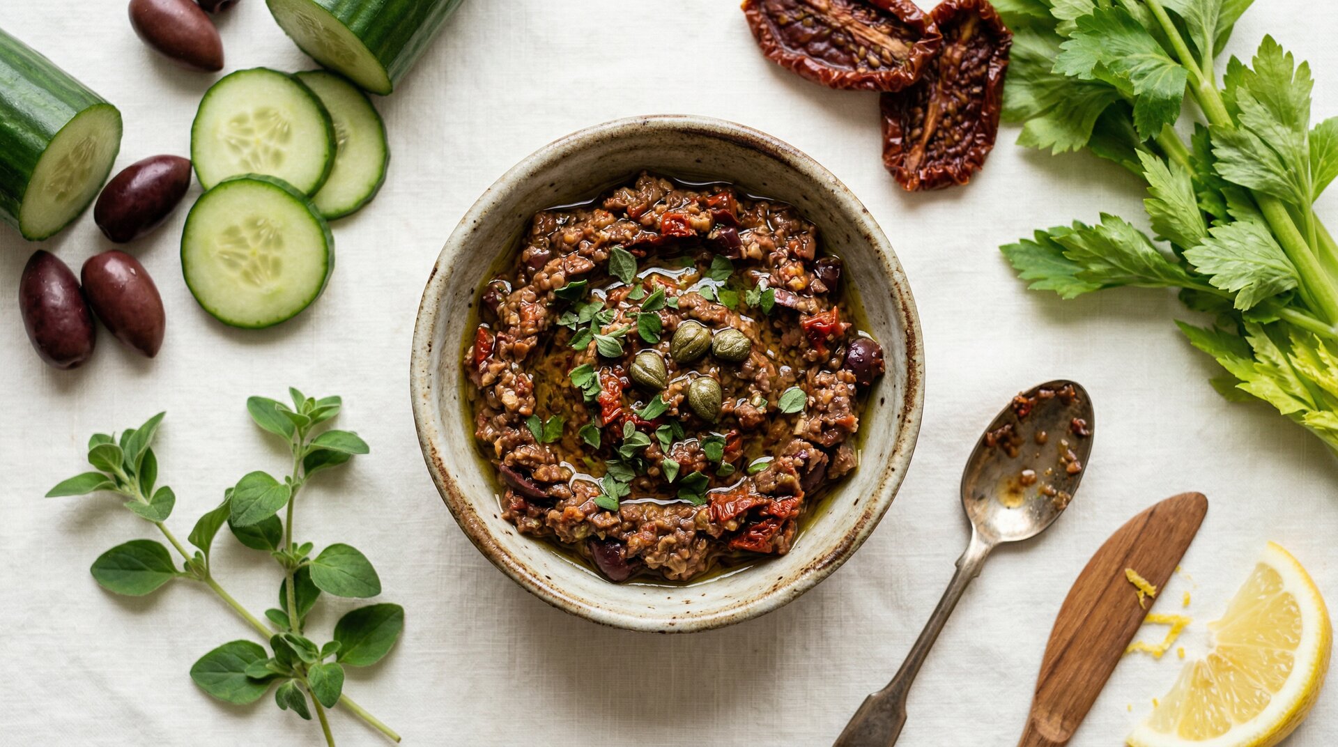 Olijf-Zongedroogde Tomaat Tapenade met Groenten