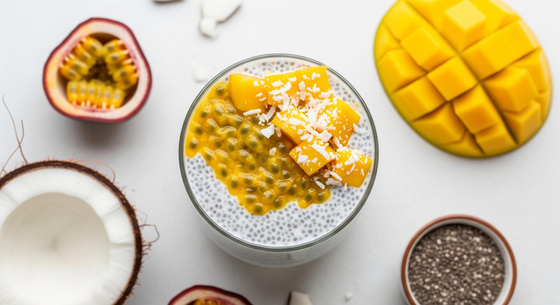 Overnight Chia-Kokos Pudding met Passievrucht