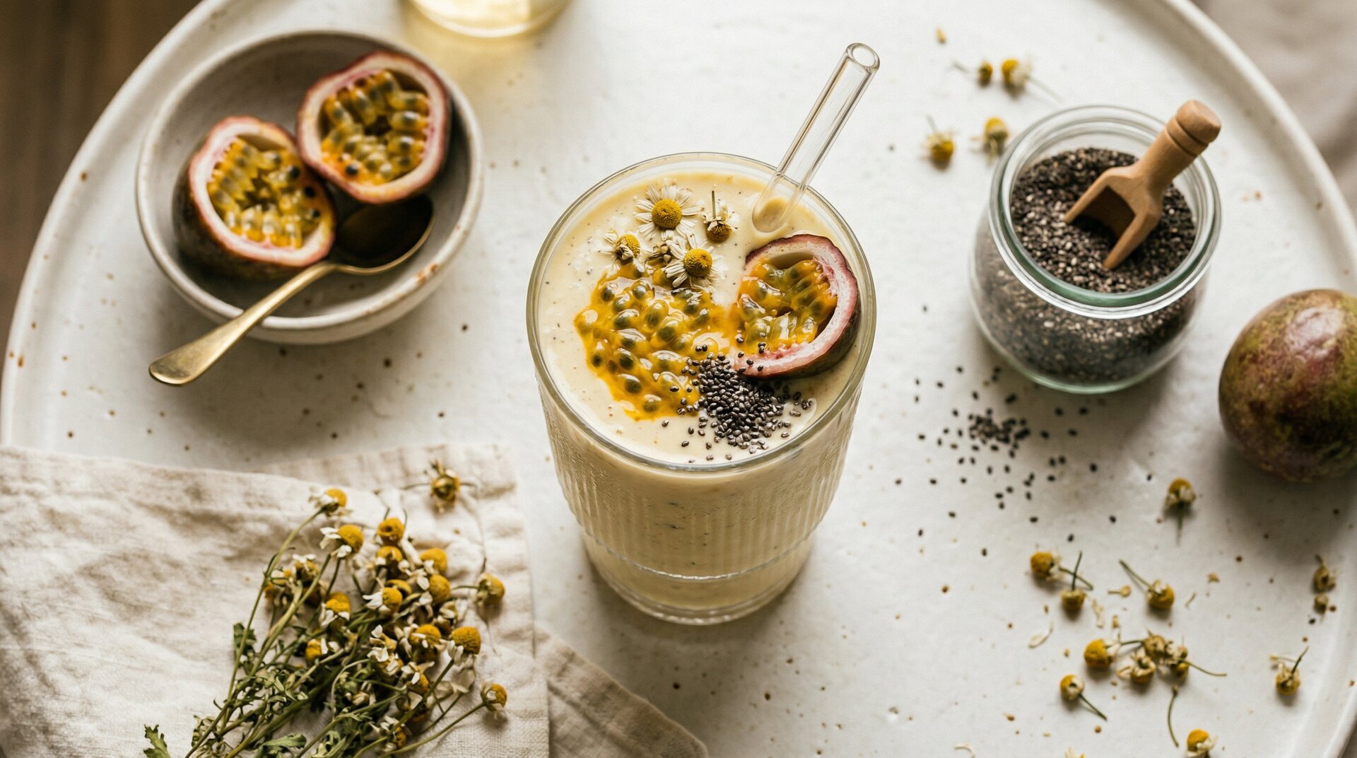 Romige Passievrucht Smoothie met Kamille en Chia