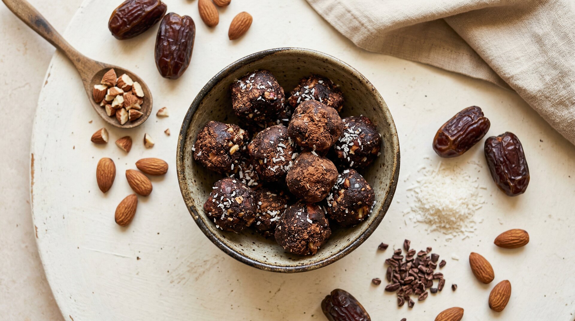 Pure Chocolade-Dadel Bites met Amandelen