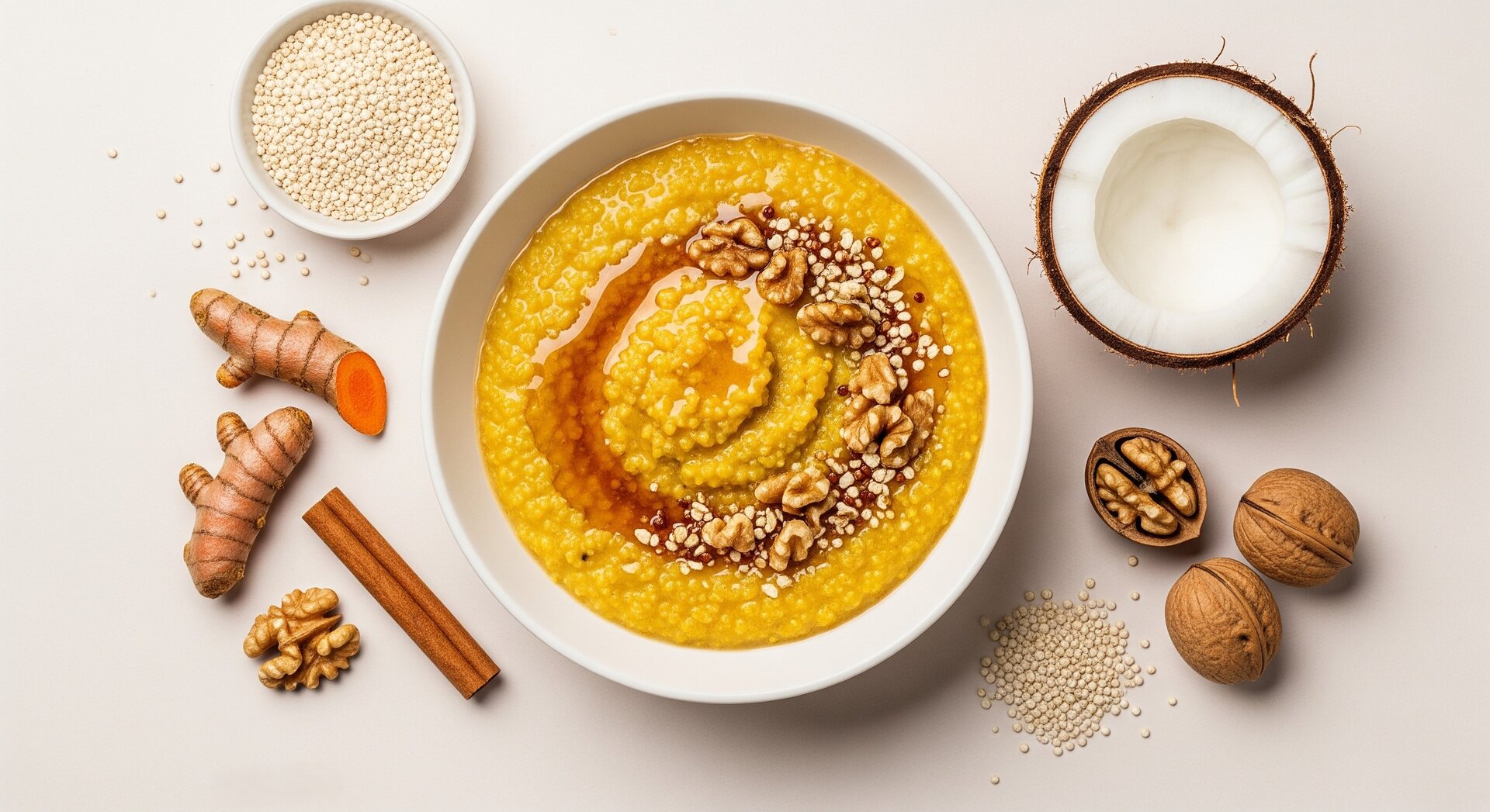 Quinoa-Kokos Haverpap met Kurkuma