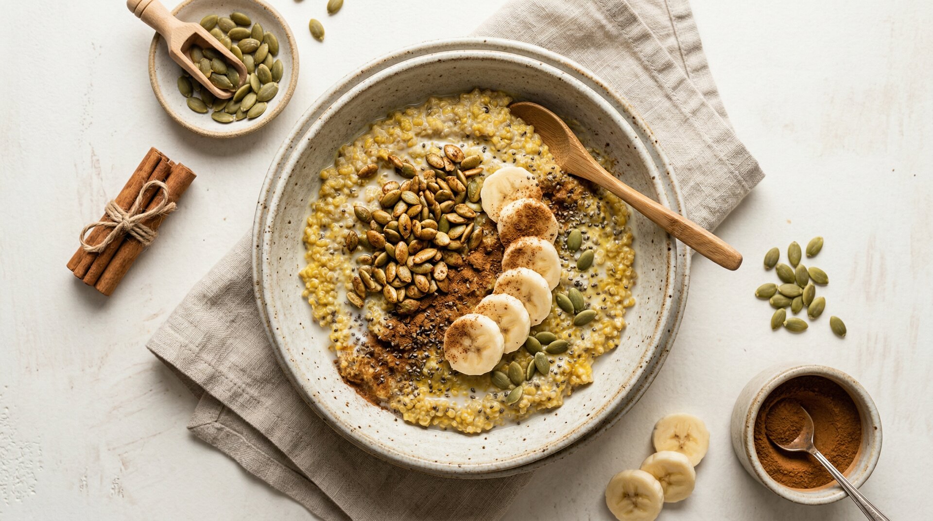 Quinoa Pompoenpitten Ontbijtbowl met Kaneel