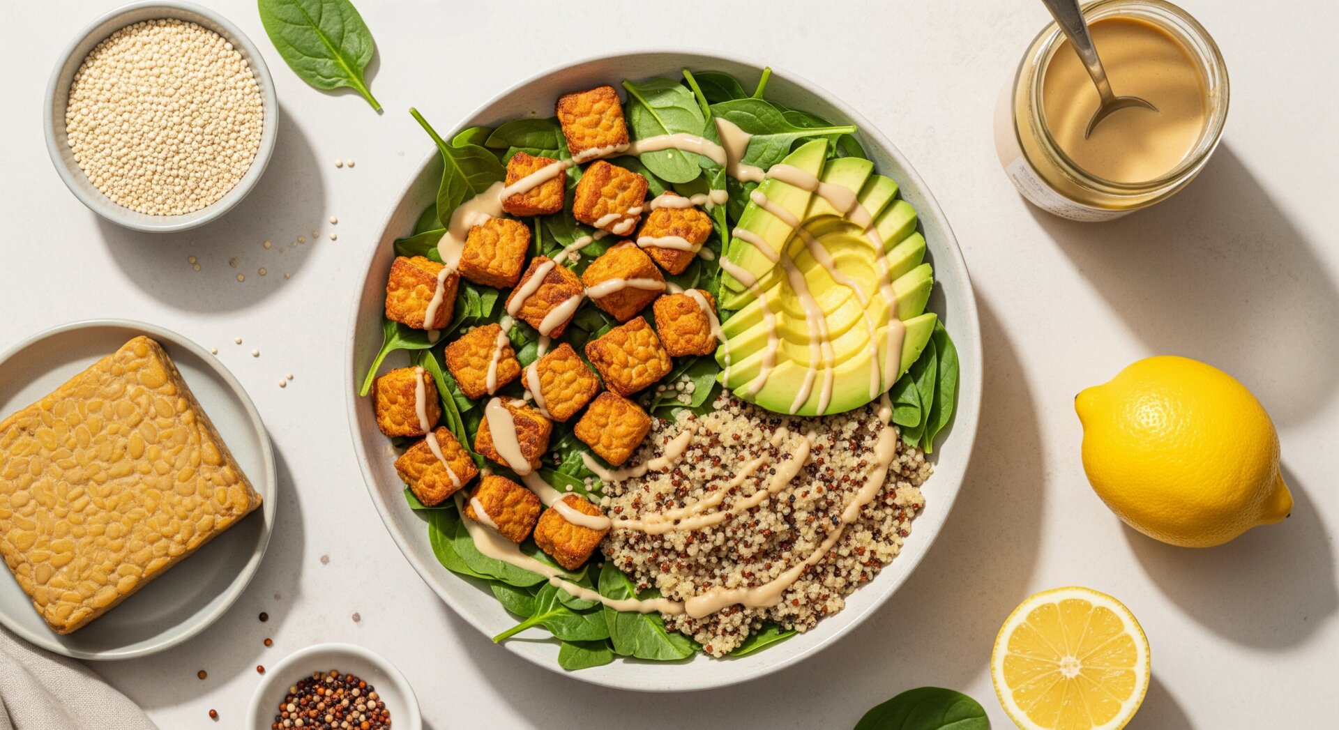 Quinoa Tempeh Salade met Tahini