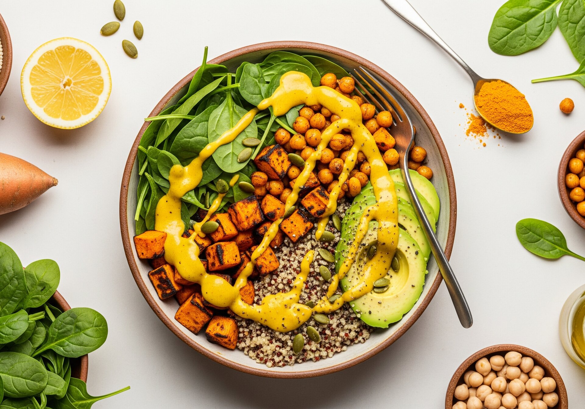 Rainbow Bowl met Kurkuma Dressing