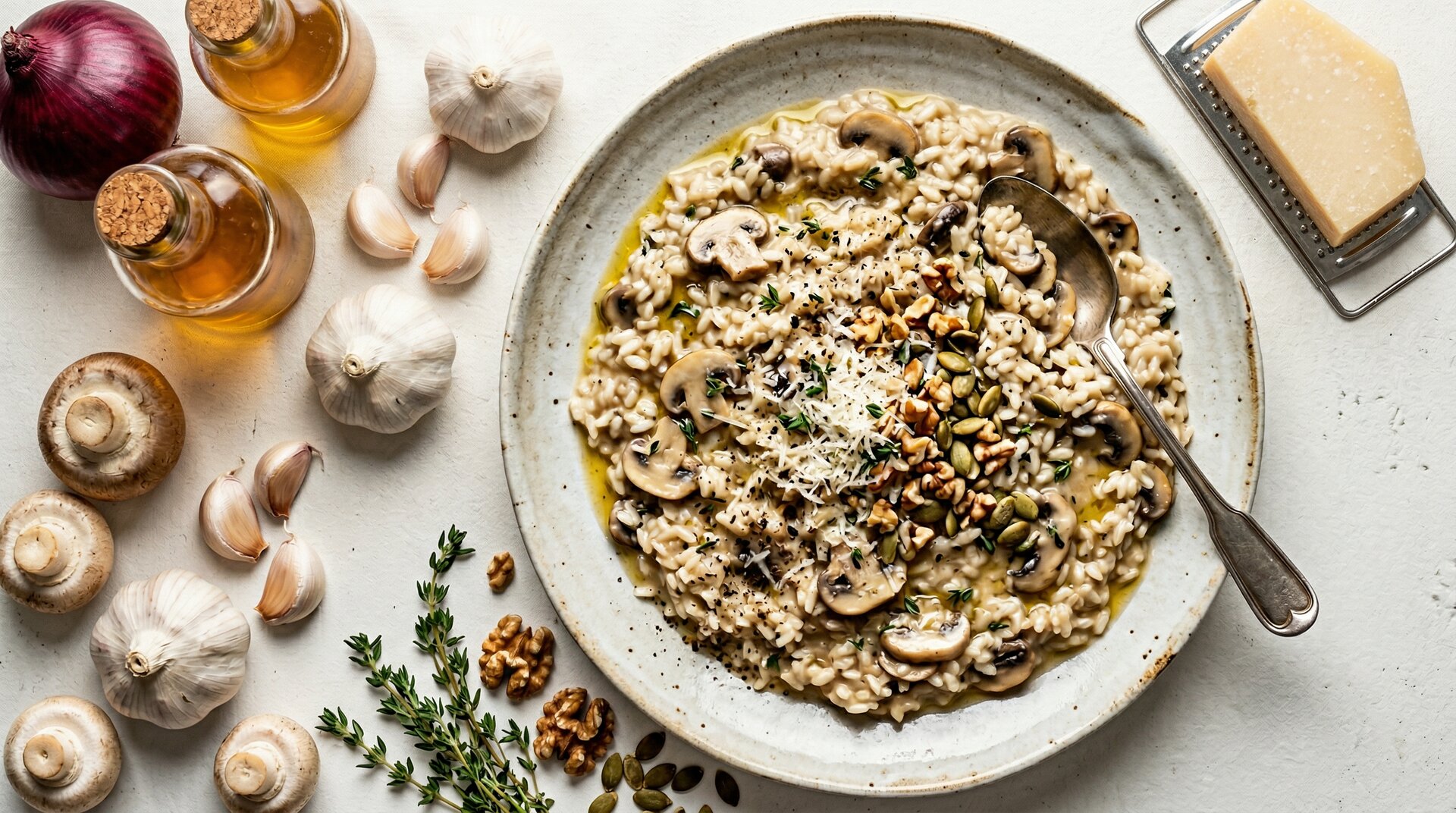 Romige Paddenstoelenrisotto met Truffelolie en Parmezaan