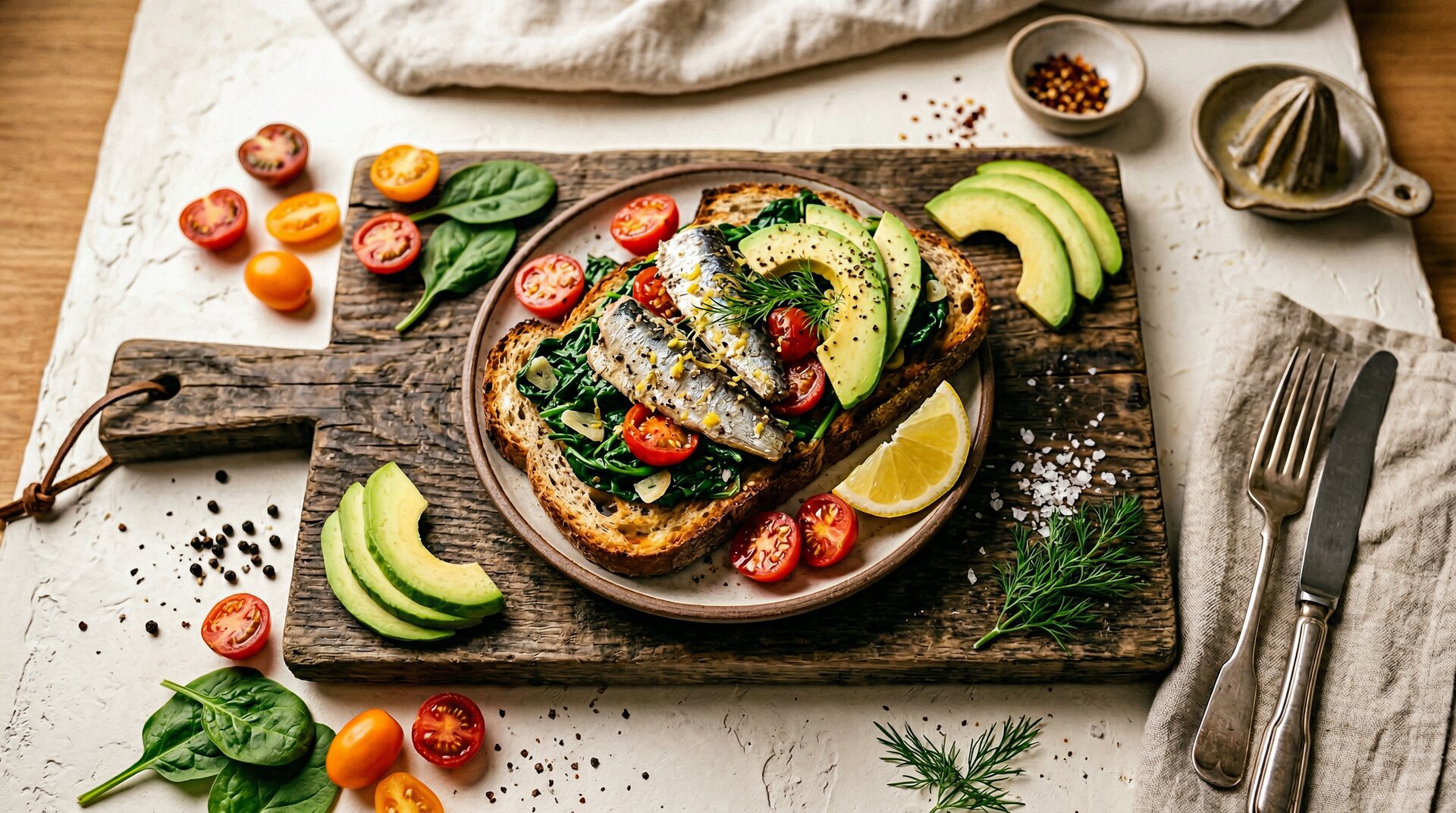 Sardines met Spinazie en Avocado