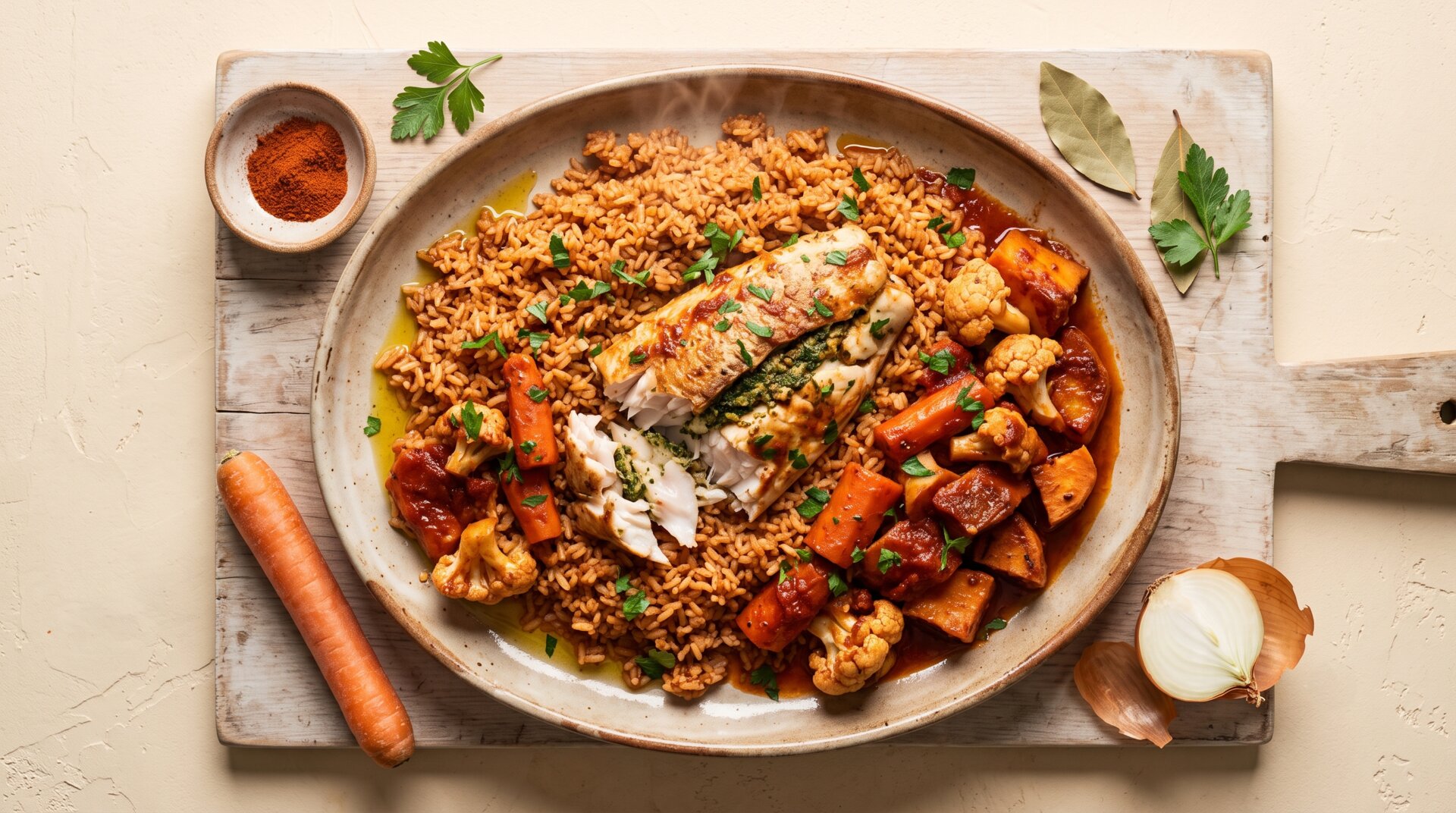 Senegalese Thieboudienne met Vis en Rijst