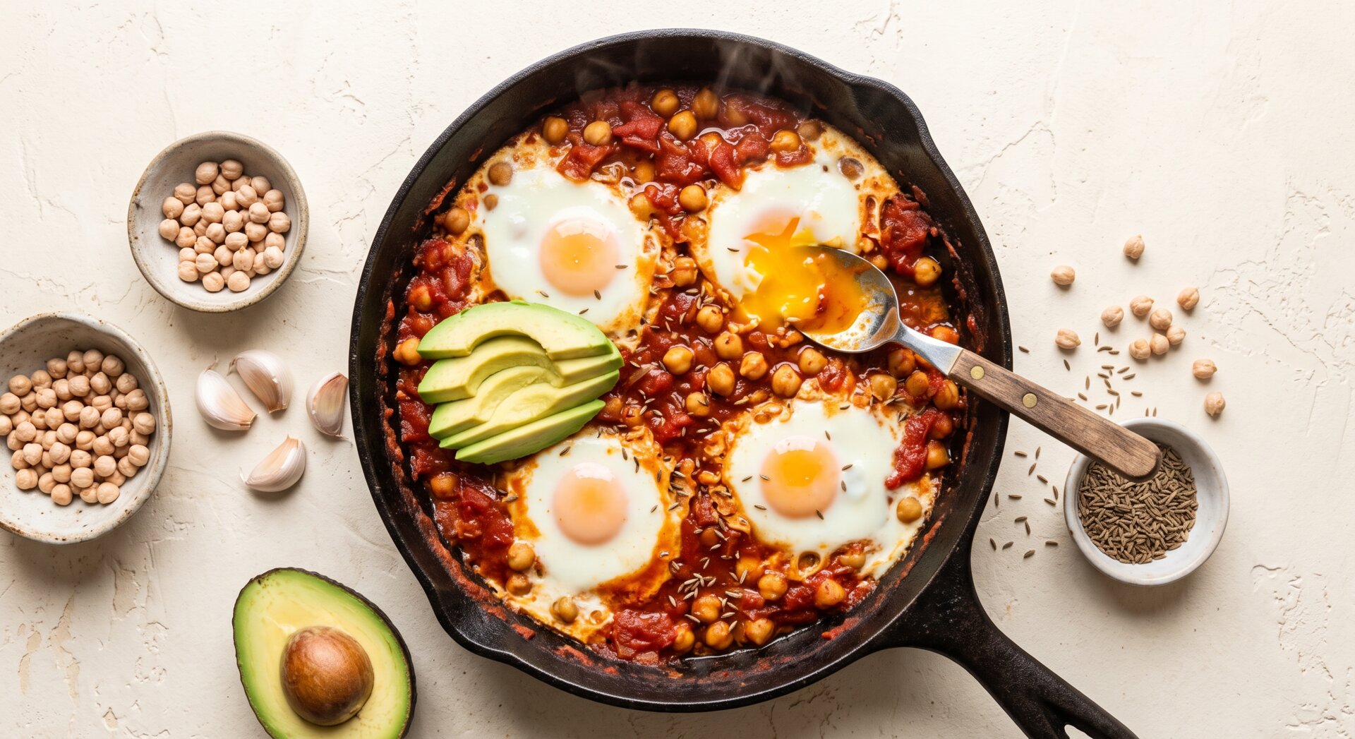 Shakshuka met Kikkererwten en Avocado