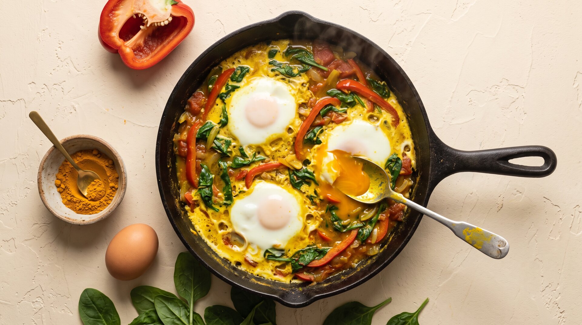 Shakshuka met Kurkuma en Spinazie