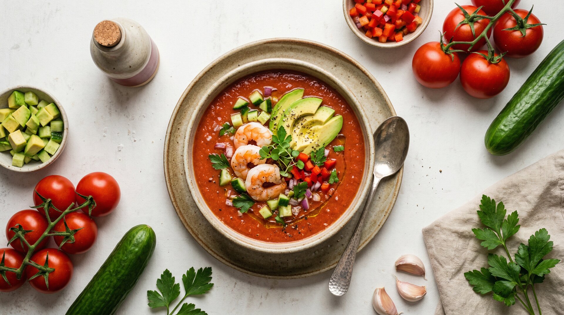 Spaanse Gazpacho met Garnalen en Avocado