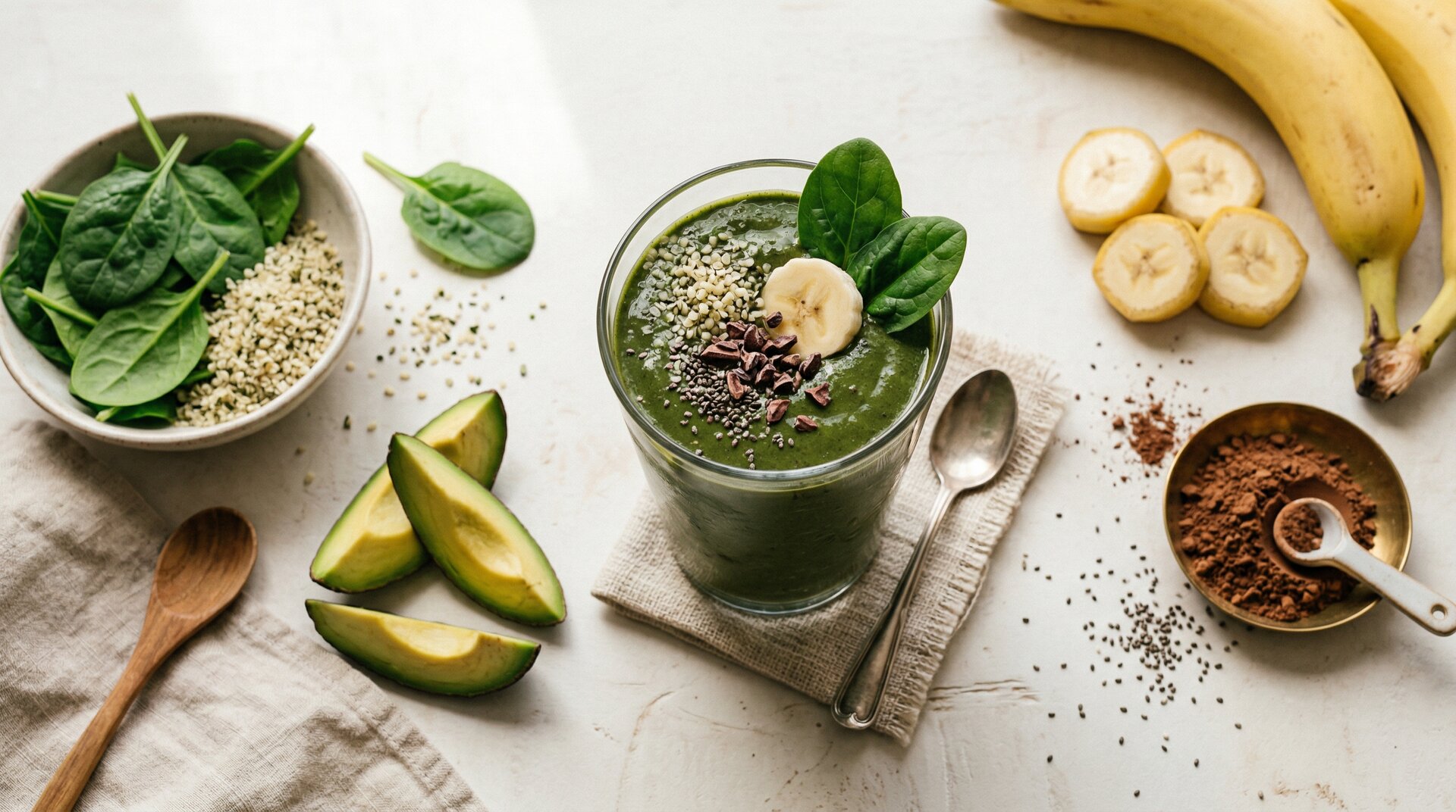 Spinazie-Avocado-Cacao Smoothie met Hennepzaad