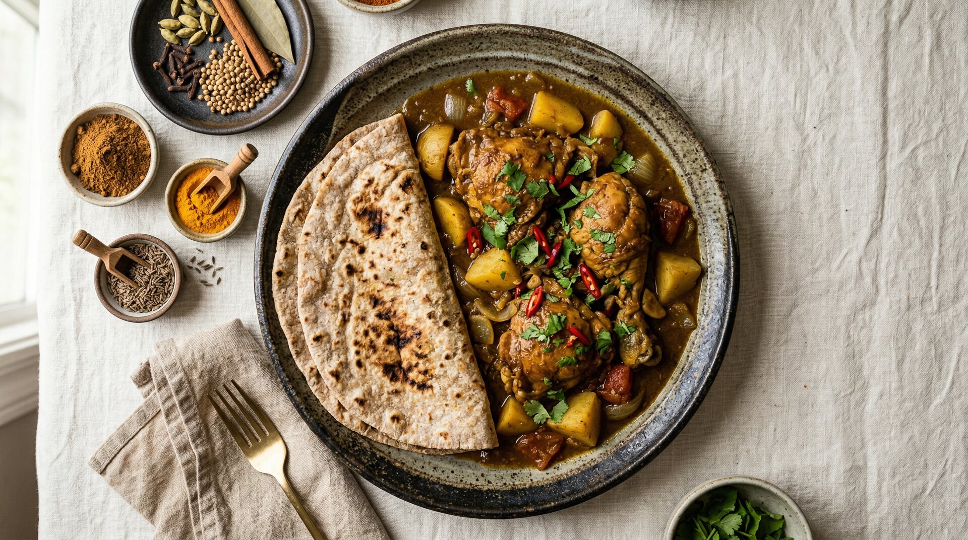 Surinaamse Roti met Kip, Aardappel en Masala