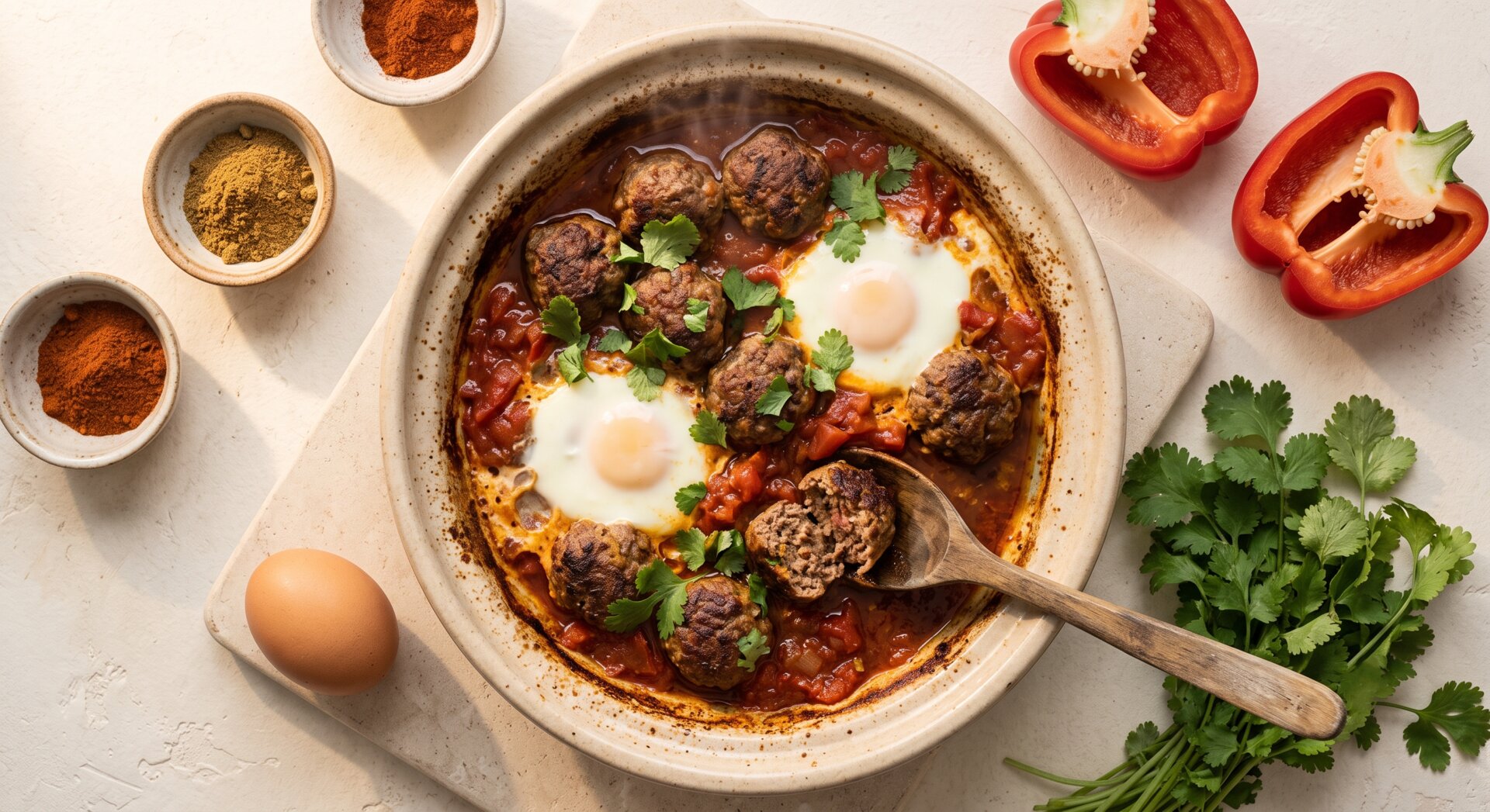 Tagine Kefta met Ei en Paprika