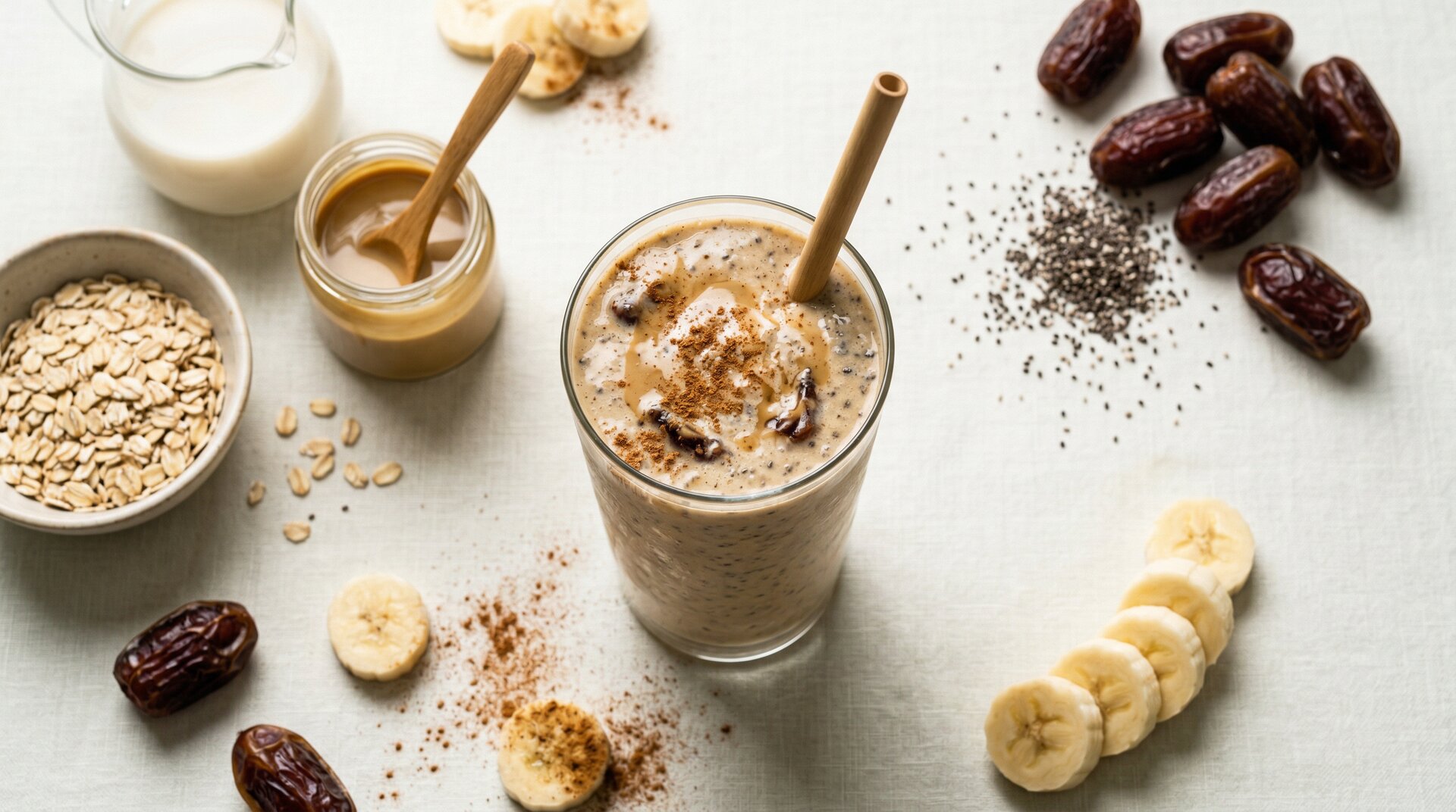 Tahini-Banaan Shake met Dadels & Kaneel