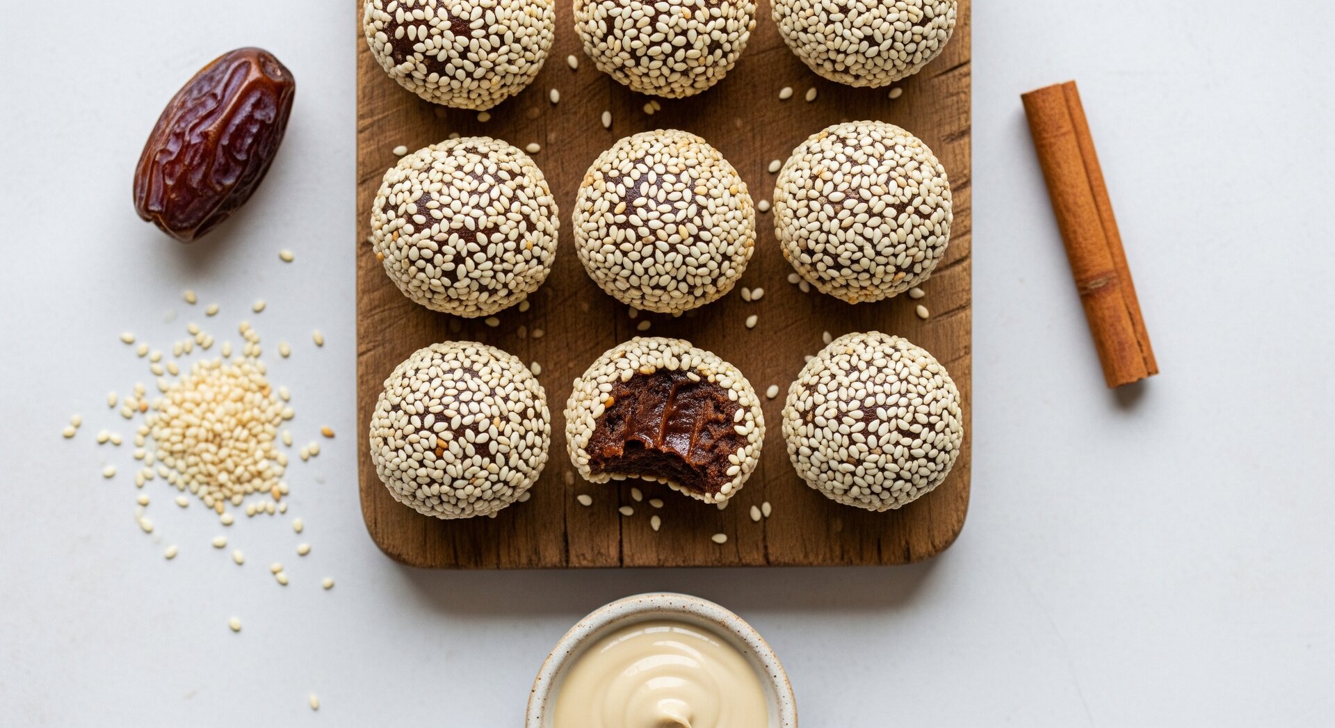 Tahini-Dadeltruffels met Sesamzaad