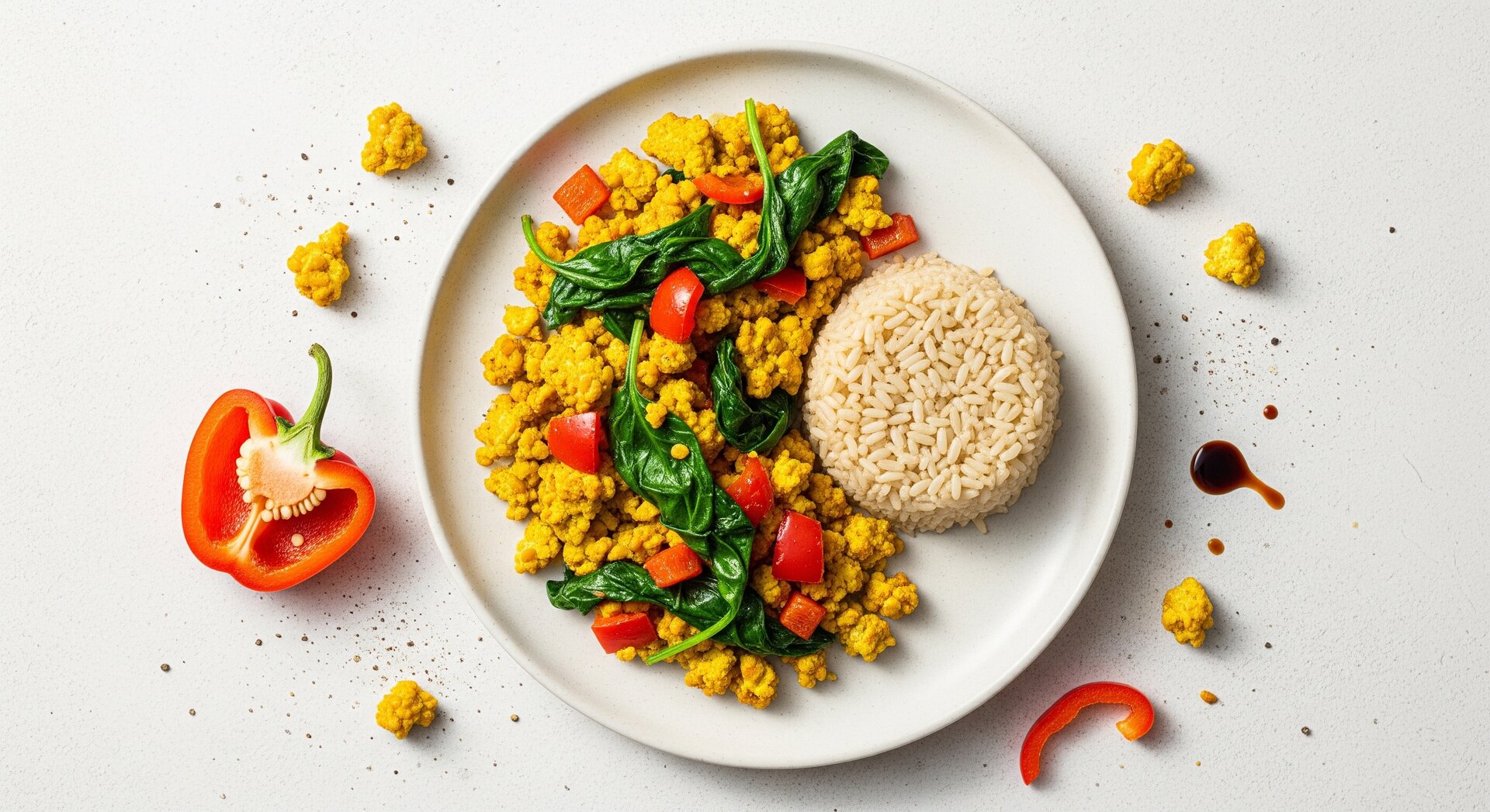 Tempeh Scramble met Spinazie en Paprika