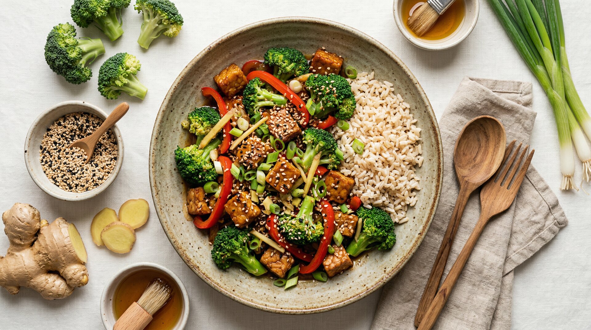 Tempeh Stir-Fry met Broccoli en Sesamolie