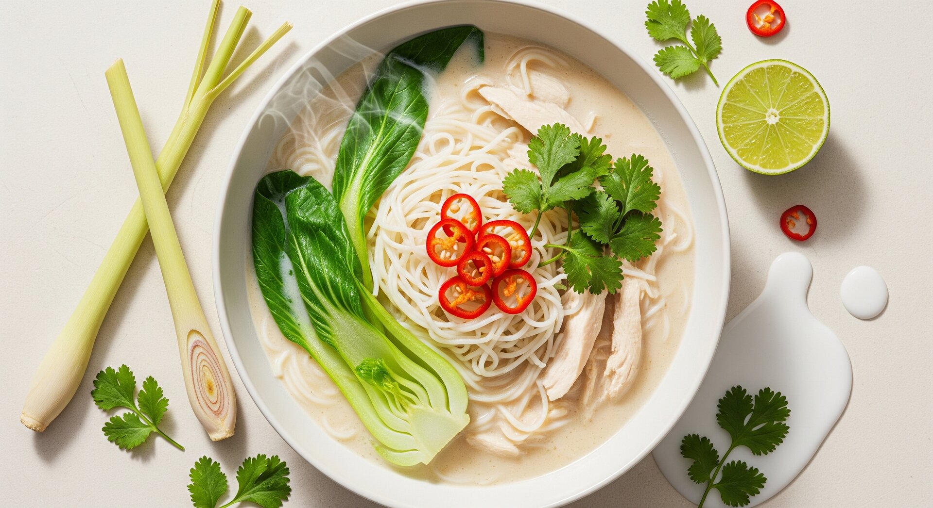 Thaise Kokos-Kipsoep met Noedels