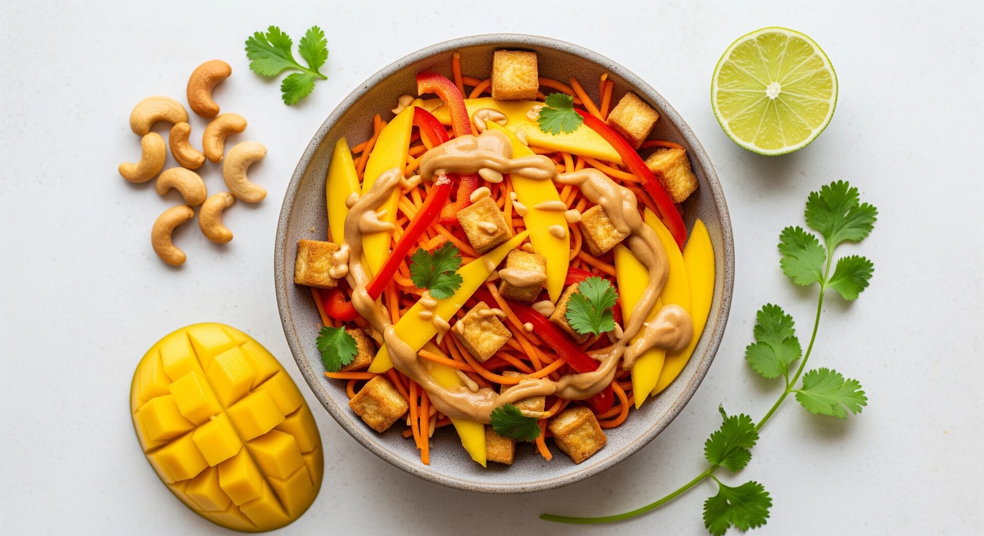 Thaise Mango-Pinda Salade met Tofu