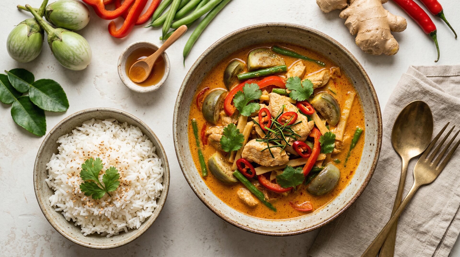 Thaise Rode Curry met Kokosmelk, Kip & Jasmijnrijst