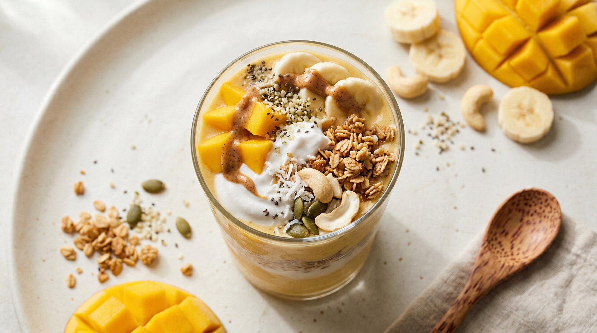 Tropische Smoothie Bowl met Granola & Kokoscrème