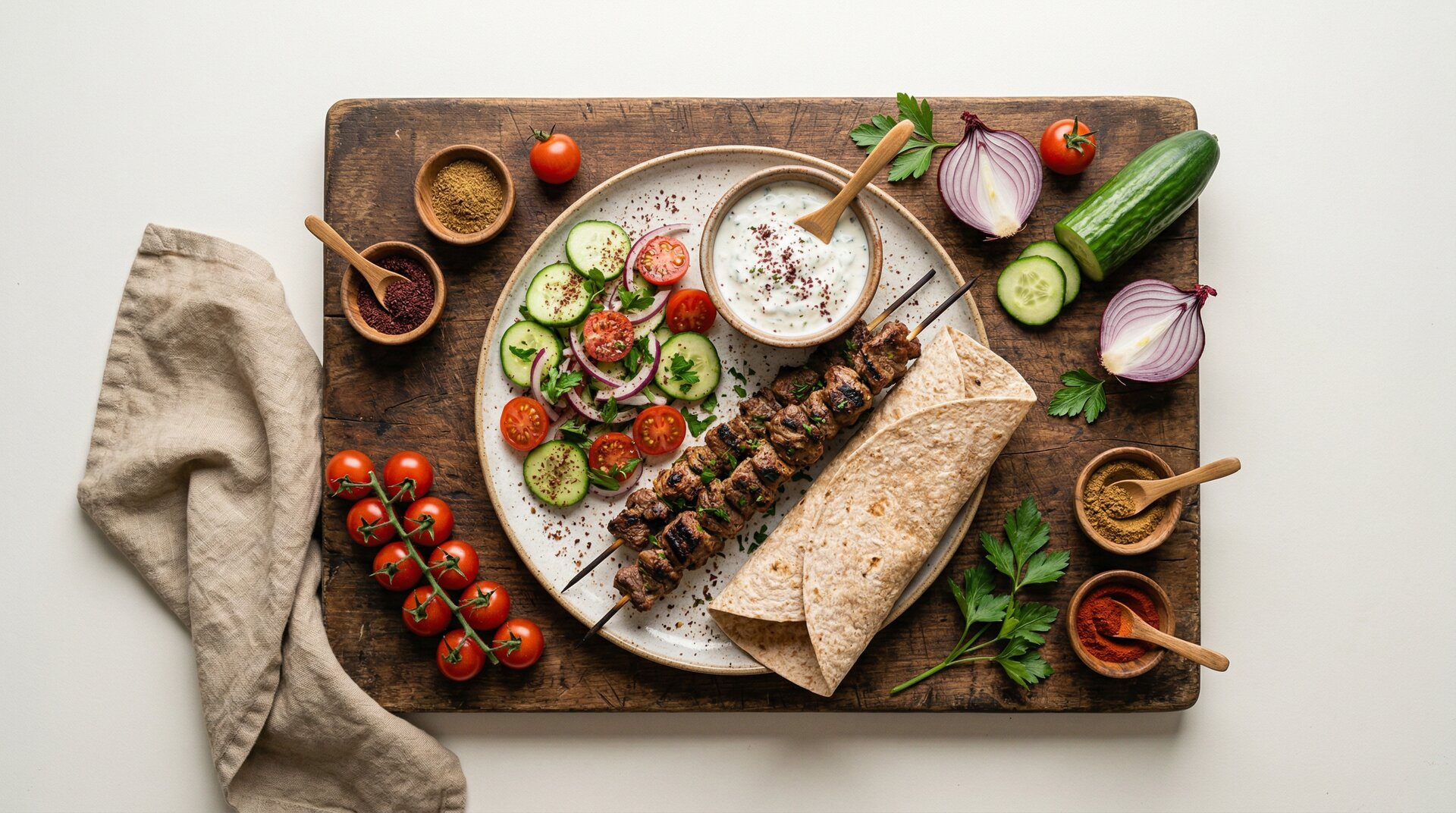 Turkse Lam-Kebab met Groenten en Wrap