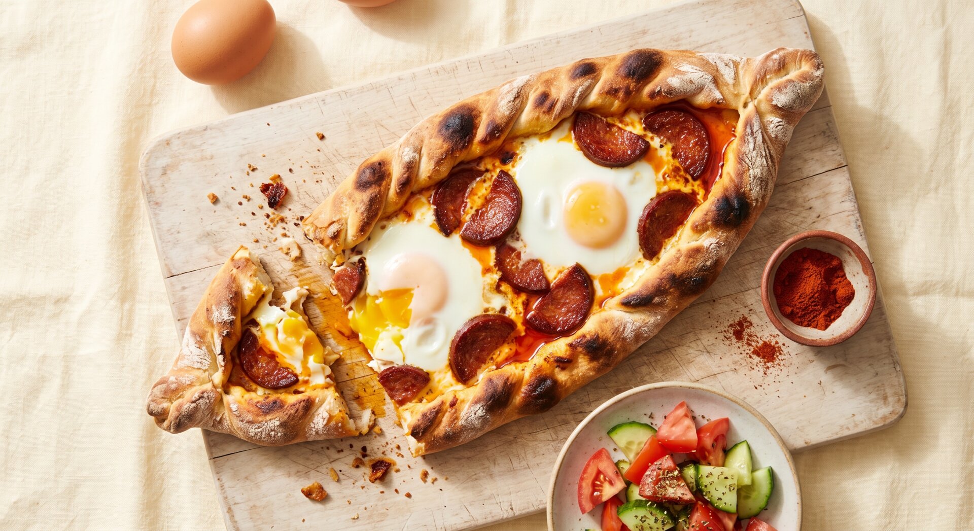 Turkse Sucuklu Yumurta met Volkoren Pide