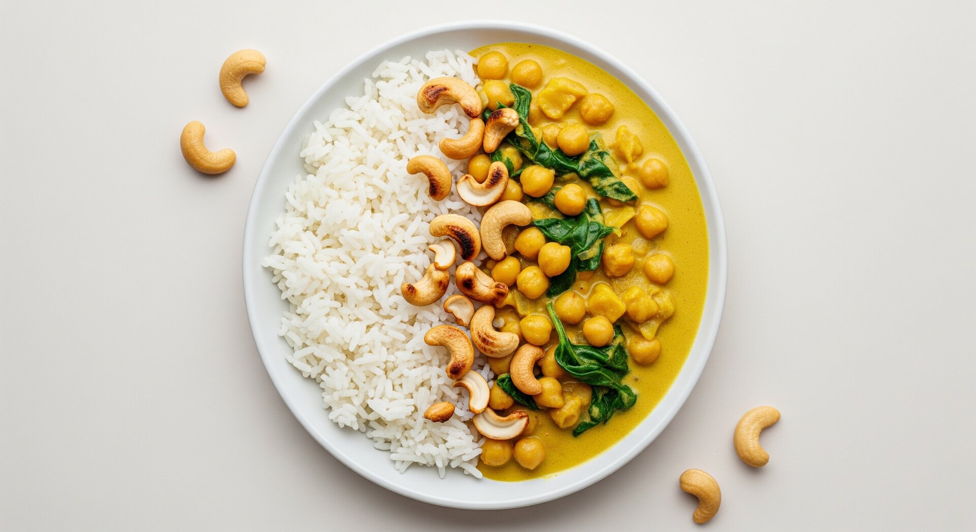 Vegan Kikkererwten Kokoscurry met Cashew en Rijst