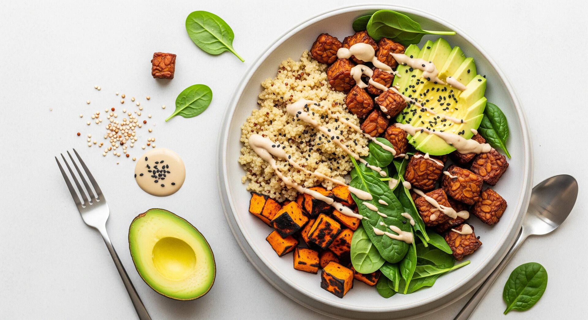 Vegan Power Bowl met Tempeh en Zoete Aardappel