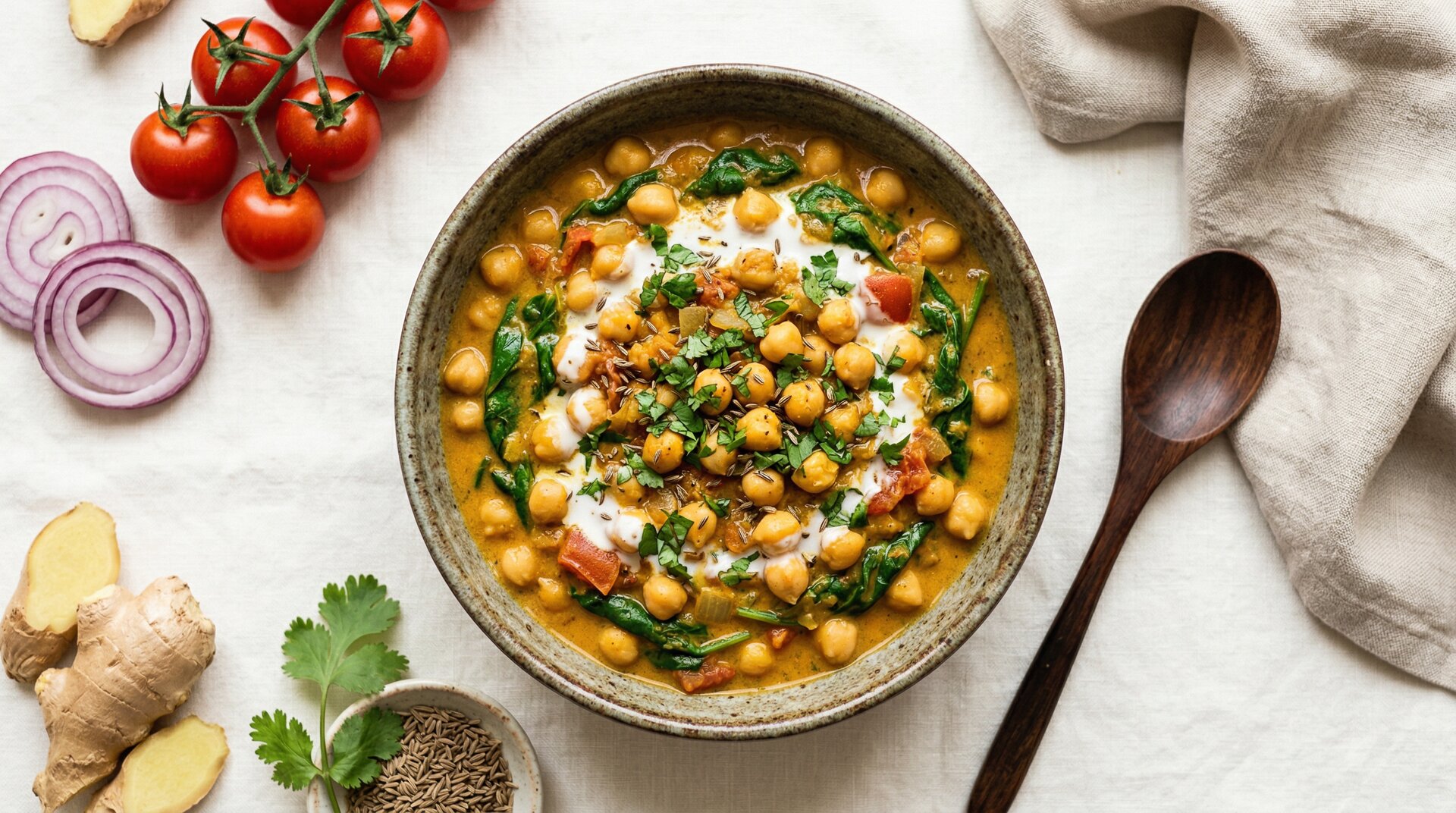 Kikkererwten Curry met Spinazie en Tomaat
