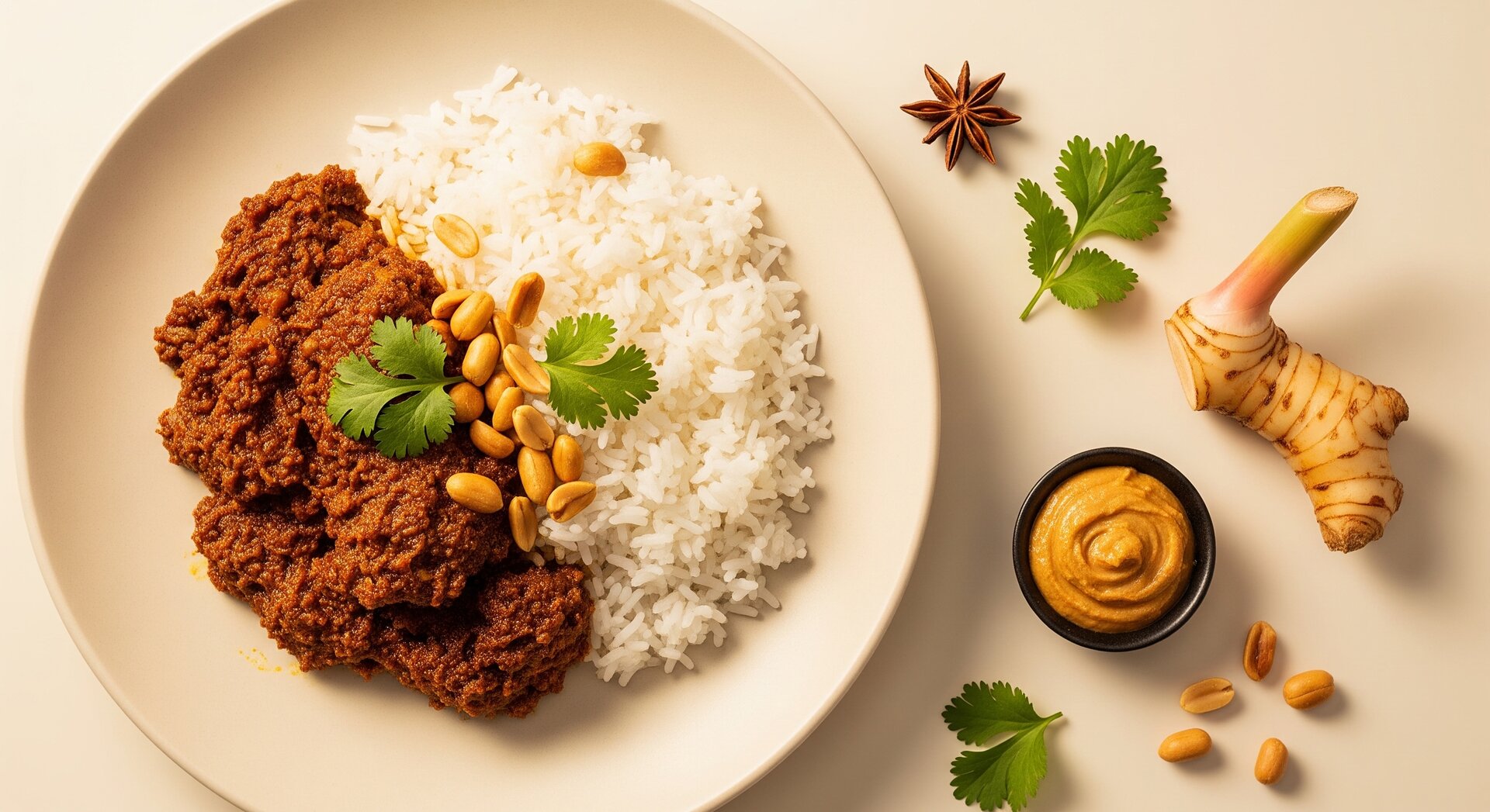 Vegan Tempeh Rendang met Pindas en Rijst