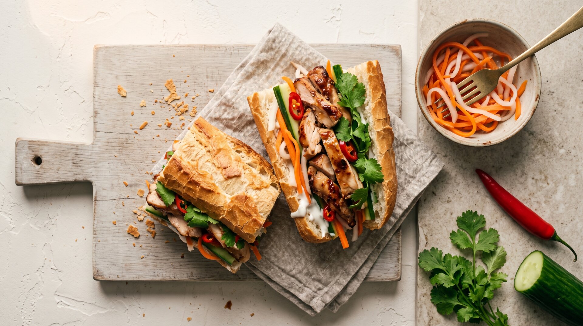 Vietnamese Bánh Mì met Gemarineerde Kip
