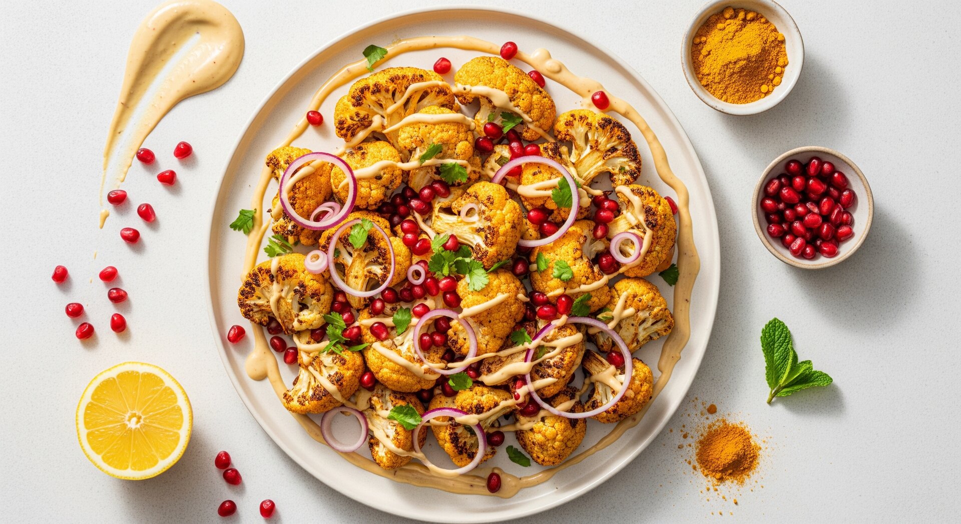 Warme Geroosterde Bloemkool met Granaatappel Salade