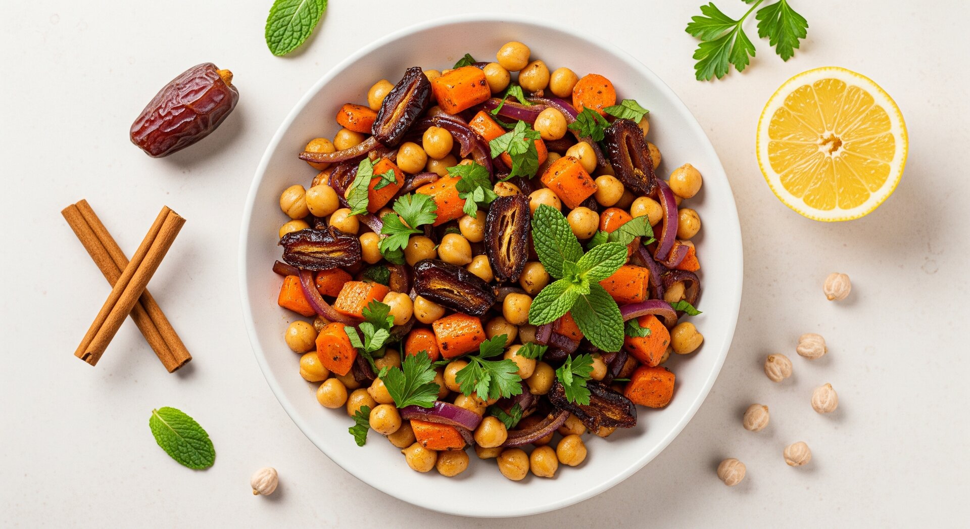 Warme Marokkaanse Kikkererwten Salade met Dadels