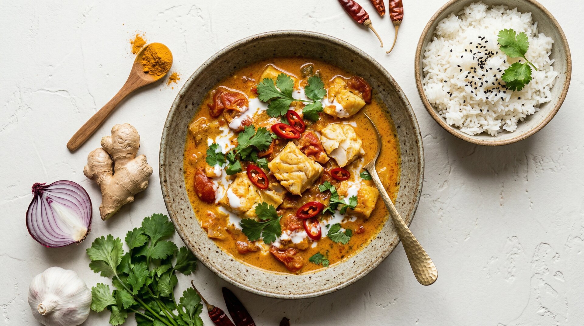 Witte Vis Kokos-Curry met Tomaat