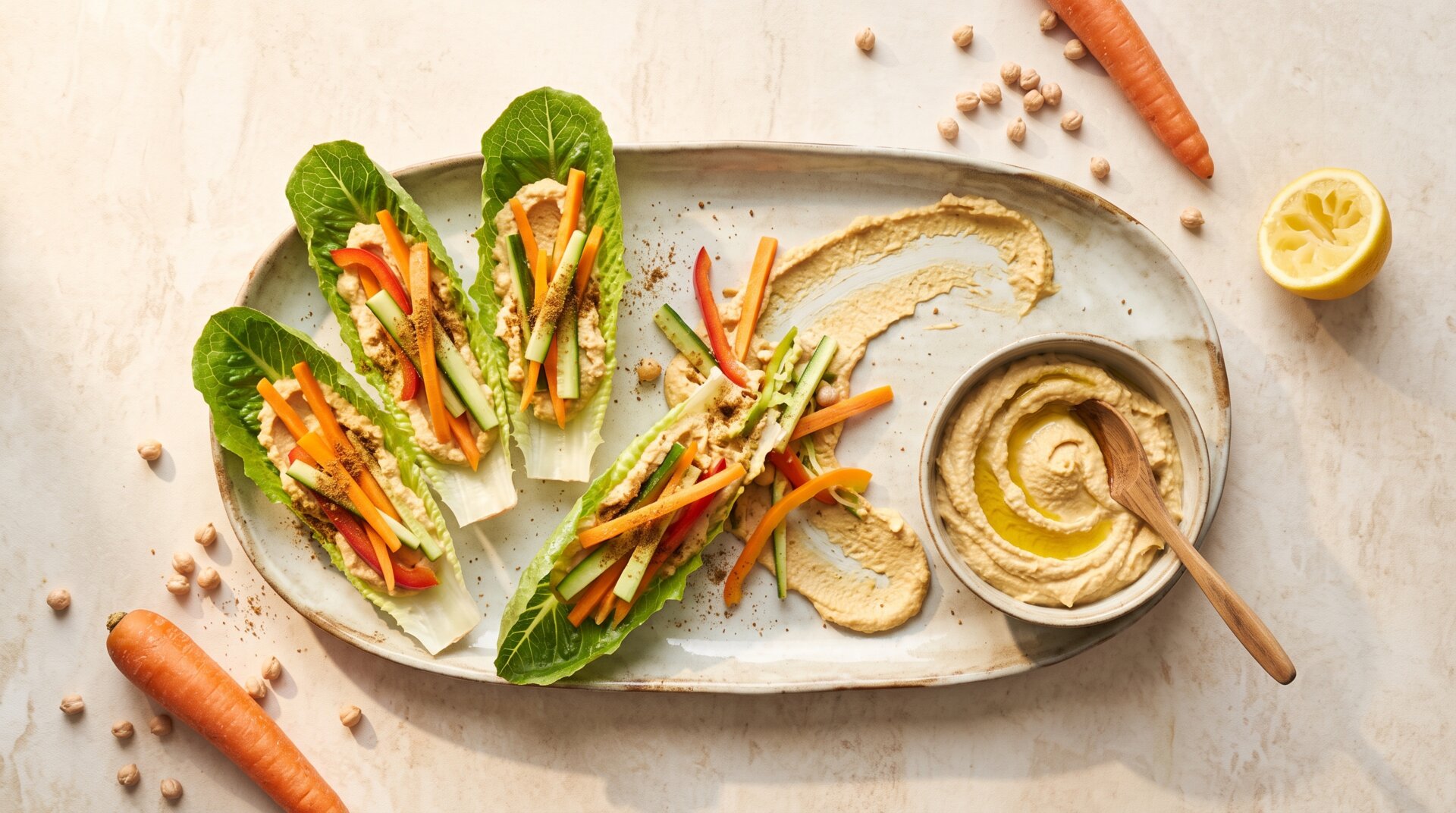 Sla Wraps met Huisgemaakte Hummus