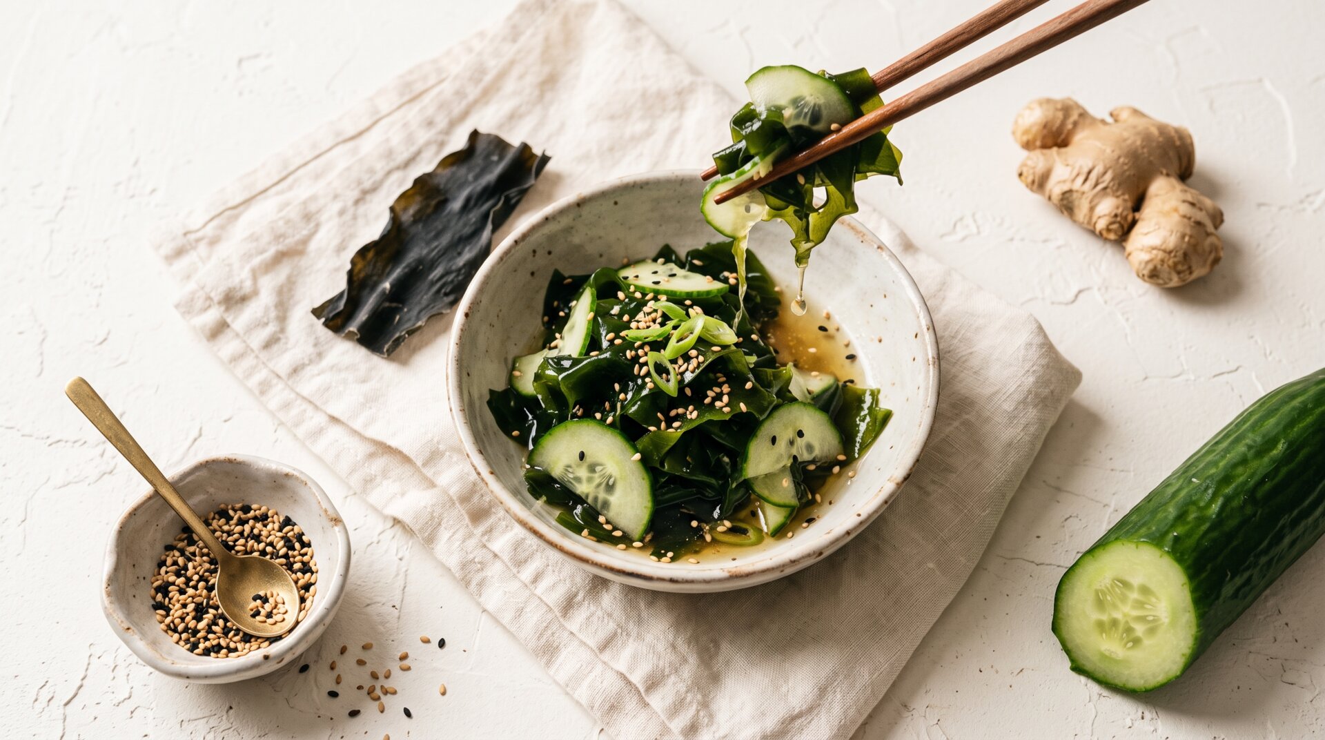 Zeewier-Komkommersalade met Sesamdressing