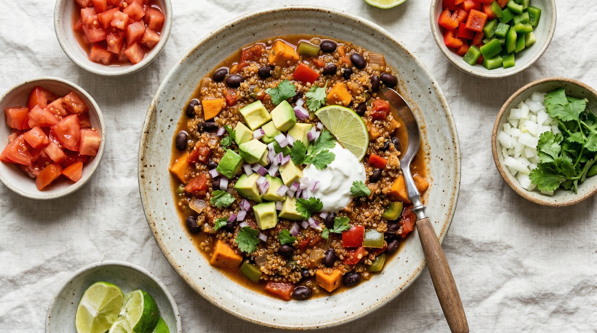 Zuid-Amerikaanse Quinoa Chili met Zwarte Bonen en Avocado