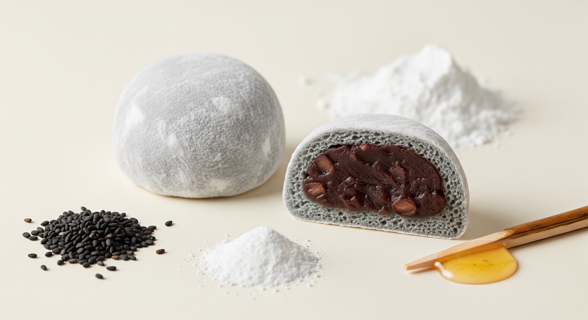 Zwarte-Sesam Mochi met Rode Bonenpasta